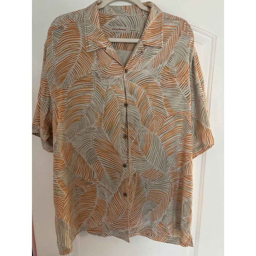 Tommy Bahama Mens xl Silk Blend Hawaiian Shirt Palm Floral Camp Shirt